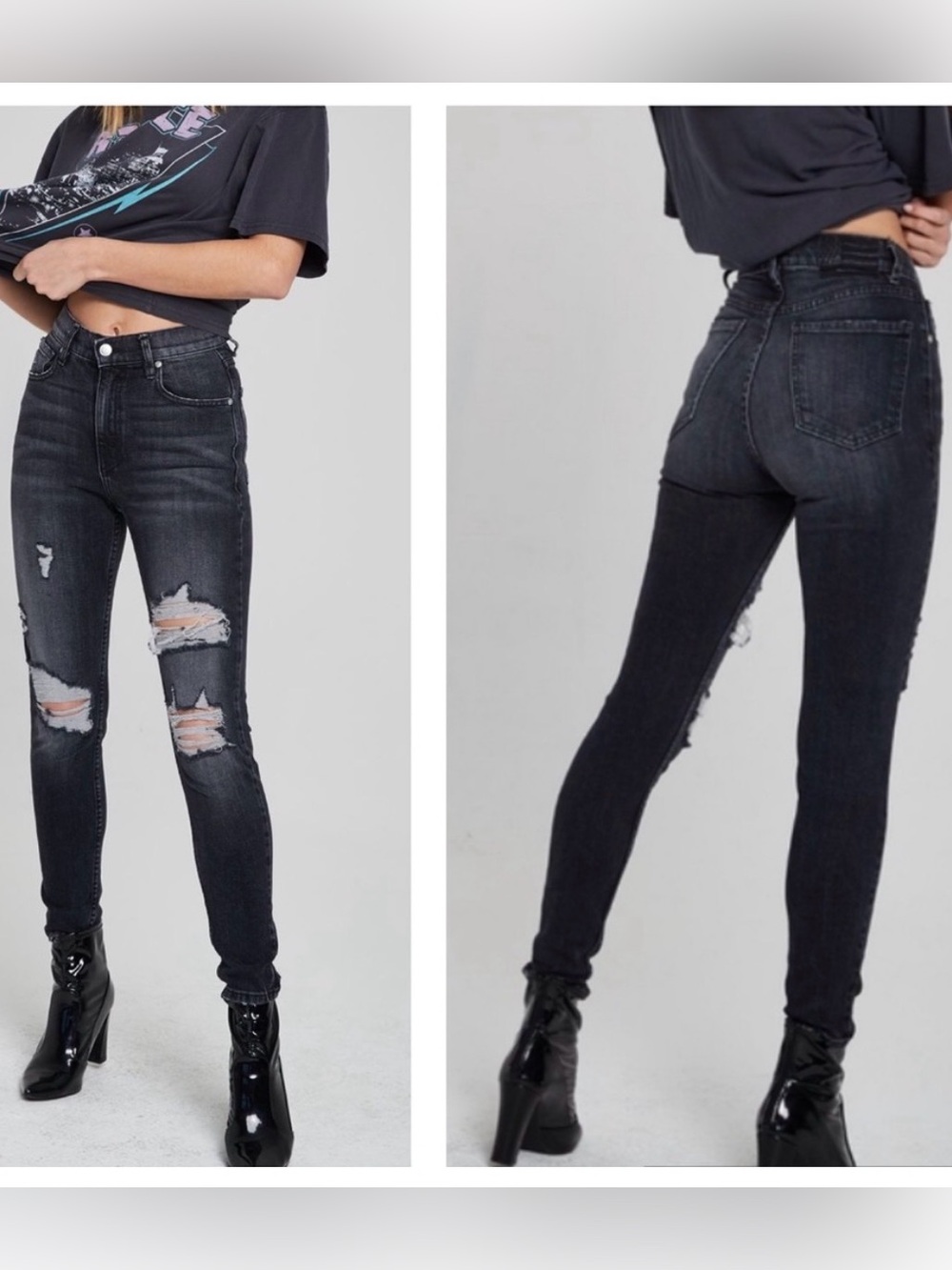 Revice Uptown Nirvana Ripped Distressed high rise Black Skinny Jeans Sz 31